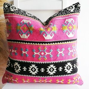 3 Pink & Black Chenille/Cotton Indoor/Outdoor Pillows 20x20